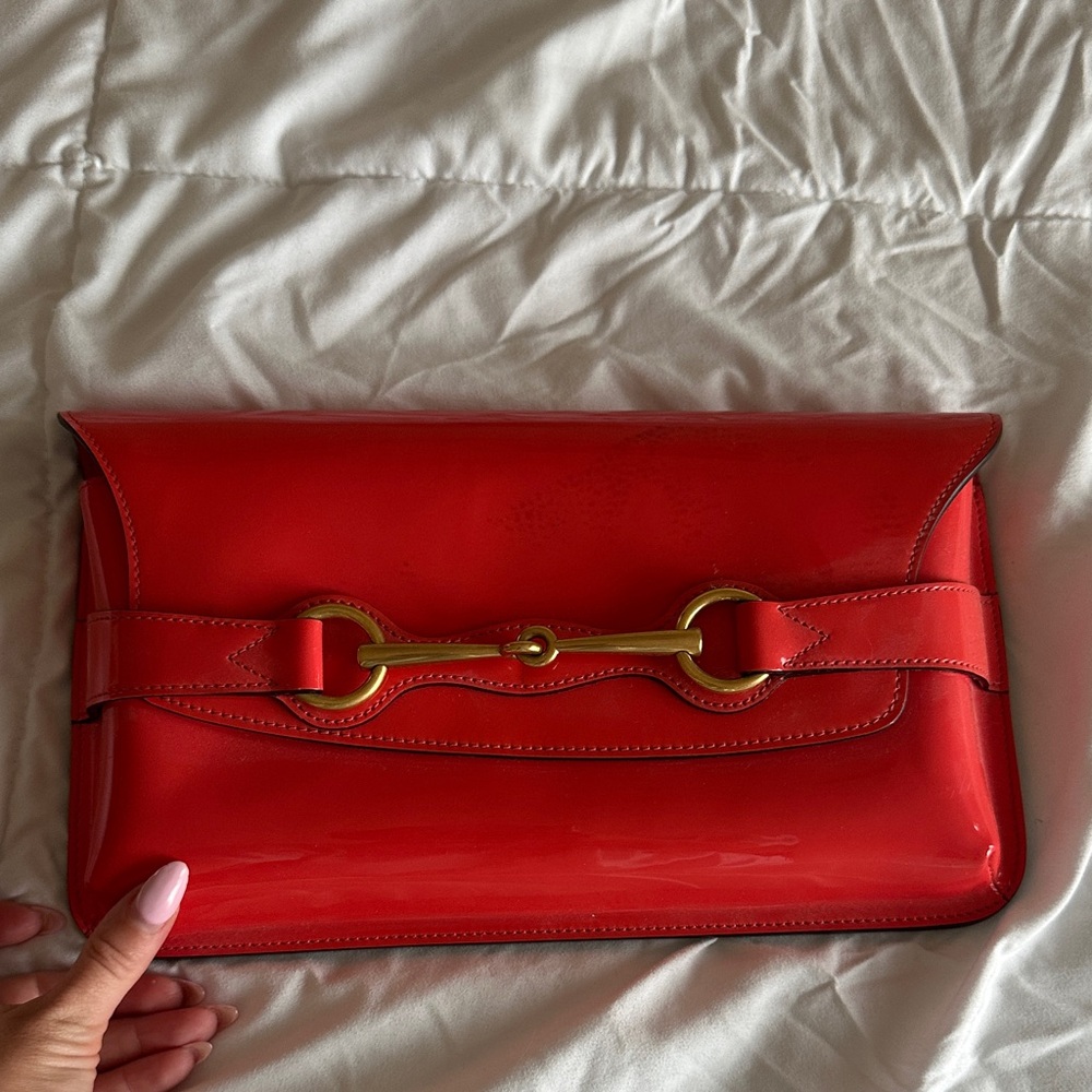 GUCCi Red/coral Patent Leather Clutch